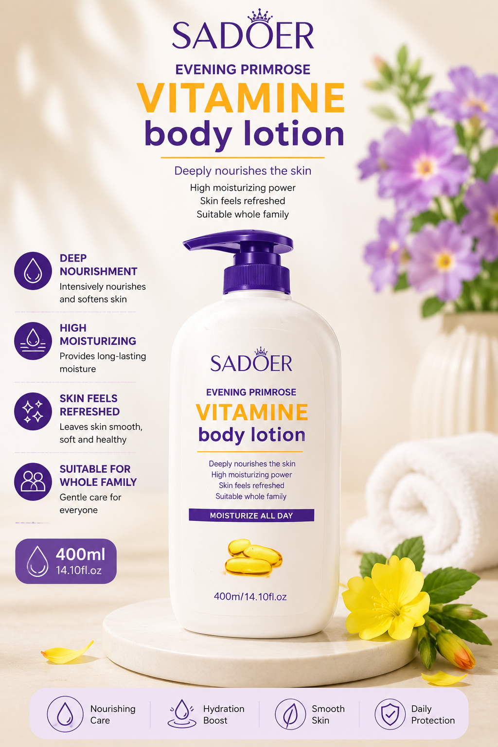 SADOER Evening Primrose Vitamin E Body Lotion